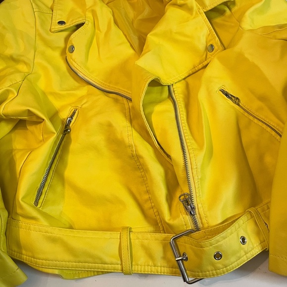 Primark Jackets & Coats Primark Faux Leather Yellow Biker Jacket Sz